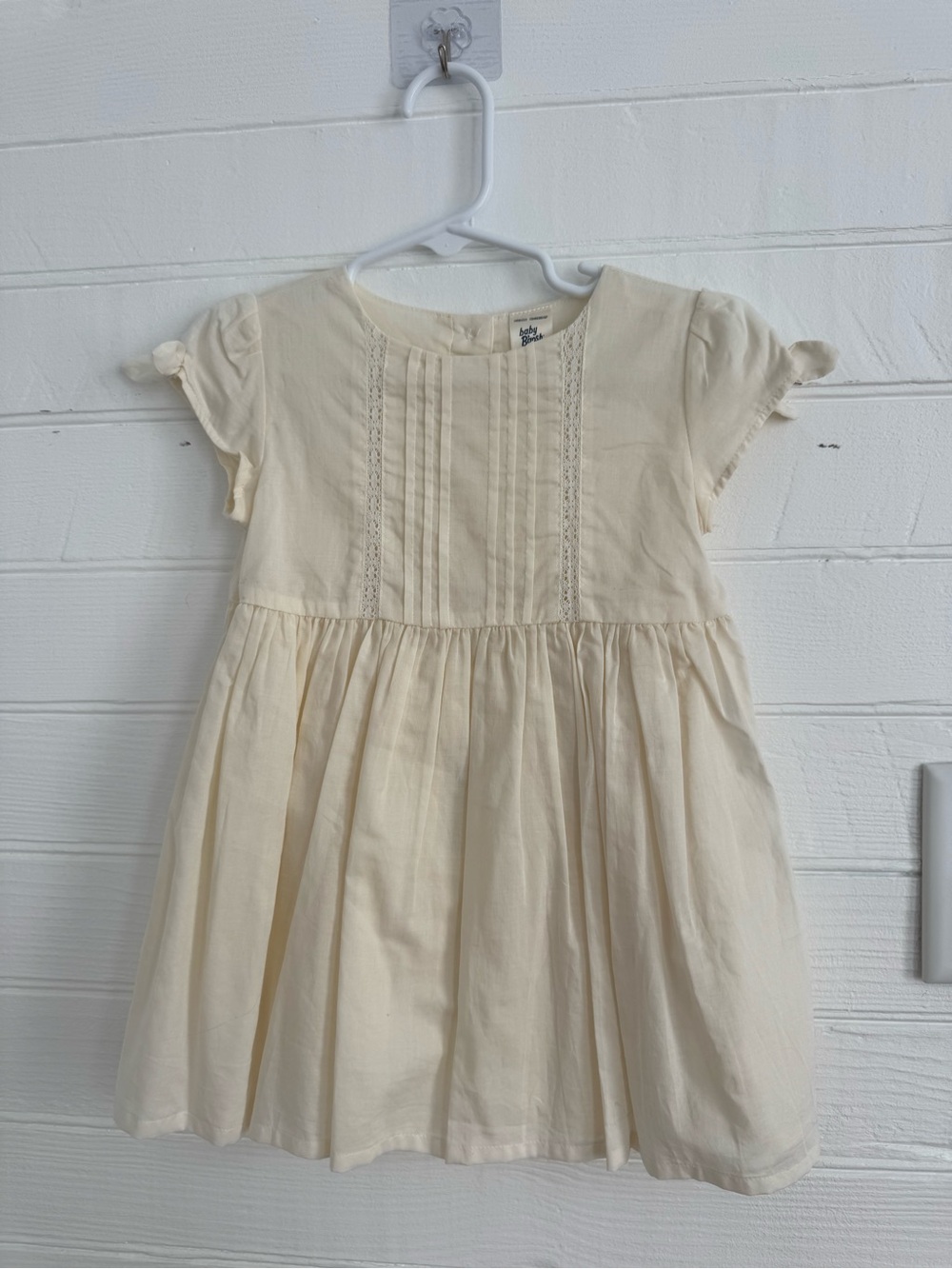 Girls' Cream Pintuck Lace-Trim Dress
